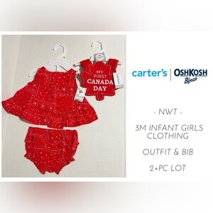 🆕OSHKOSH - 3M - NWT - INFANT GIRLS 2PC RED FLYAWAY TANK AND BLOOMER SET & BIB